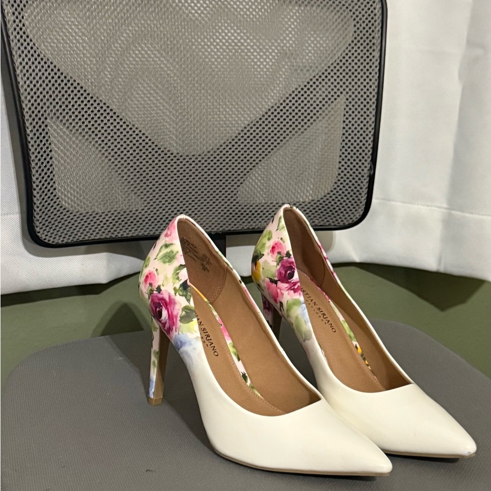 White Floral Heels